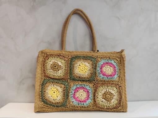 Bolso Verano Cuadrados-Ganchillo en efecto Rafia