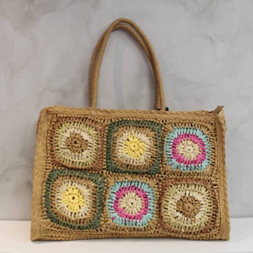 Bolso Verano Cuadrados-Ganchillo en efecto Rafia