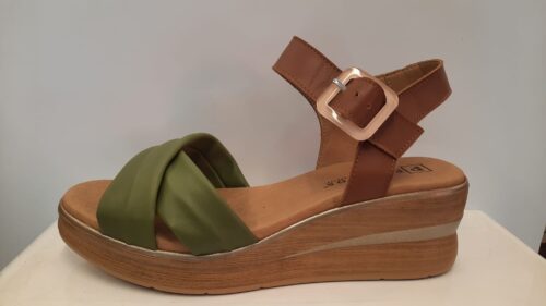 Sandalia Pitillos Verde-Cuero Cuña